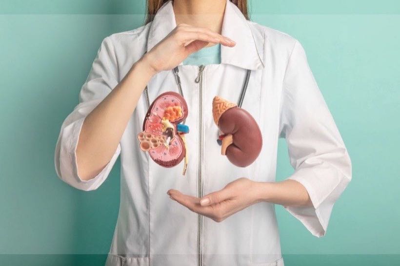 醫護人員手捧腎臟解剖模型，象徵慢性腎臟病與尿毒症的中醫整合照護